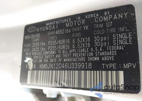 2006 Hyundai Tucson Gls/Limited z USA, uszkodzony, nr VIN KM8JN12D46U339918